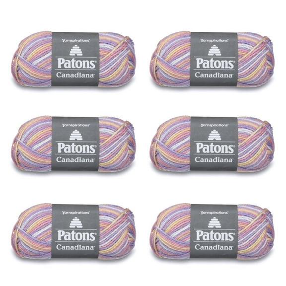 Patons Canadiana Variegates Pretty Baby Yarn - 6 Pack of 3.5oz/100g - Acrylic - 4 Medium - 190 Yards - Knitting/Crochet