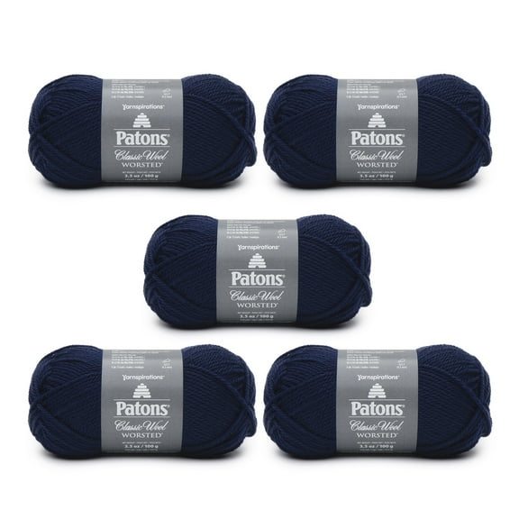 Patons Classic Wool Navy Yarn - 5 Pack of 3.5oz/100g - Wool - 4 Medium - 210 Yards - Knitting/Crochet