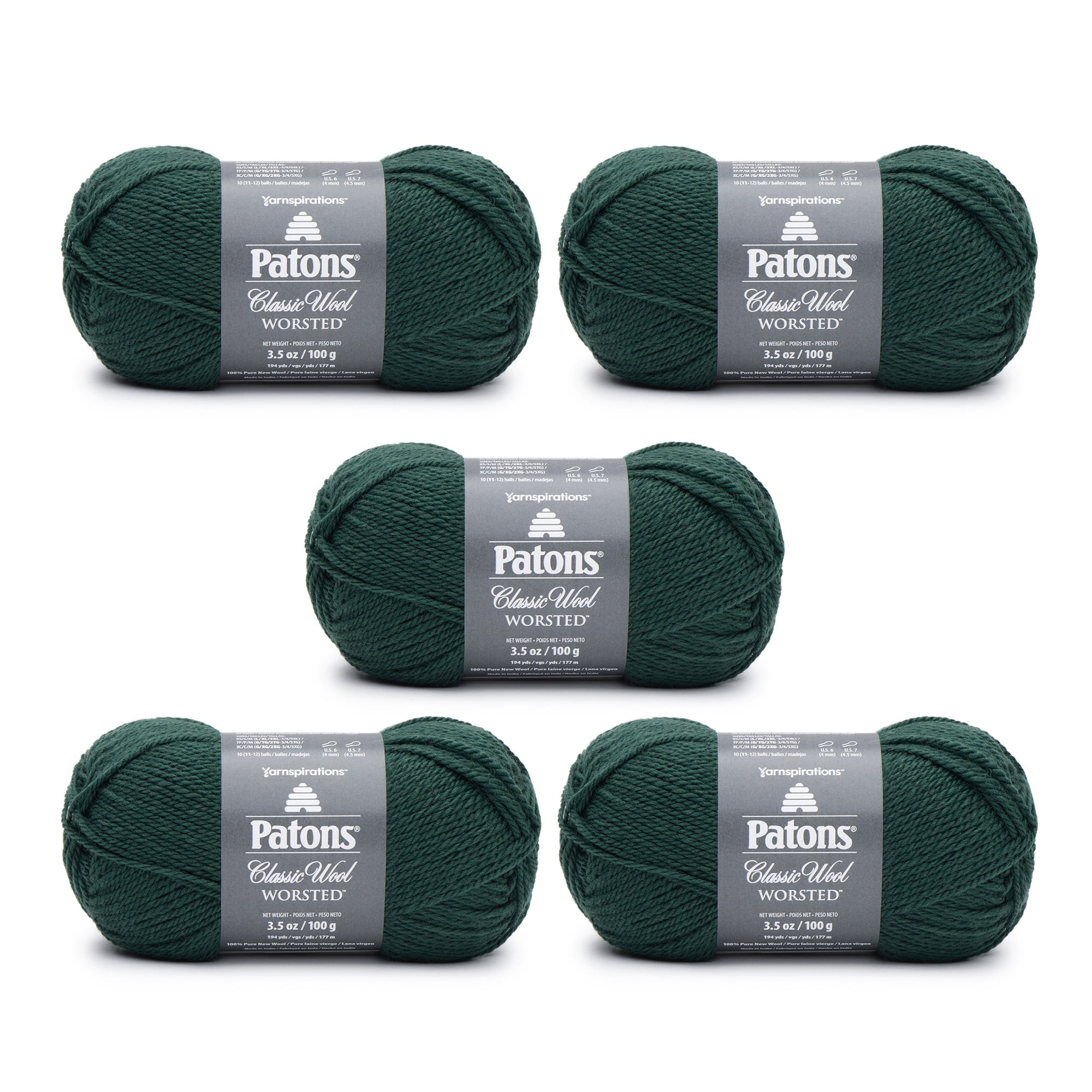 Patons Classic Wool Pine Yarn - 5 Pack of 3.5oz/100g - Wool - 4