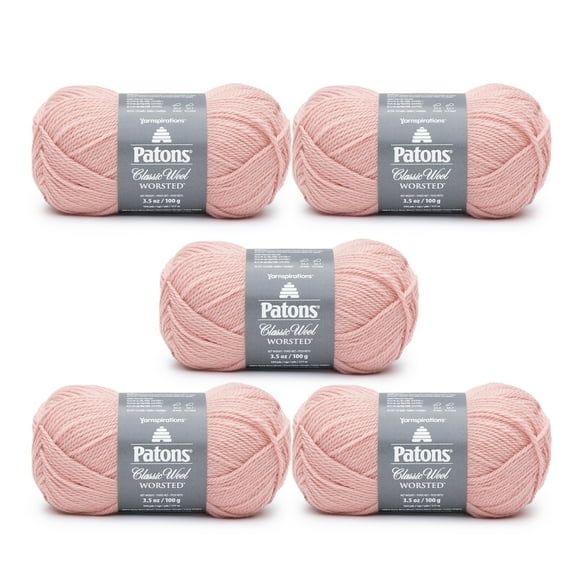 Patons Classic Wool Pink Quartz Yarn - 5 Pack of 3.5oz/100g - Wool - 4 Medium - 210 Yards - Knitting/Crochet