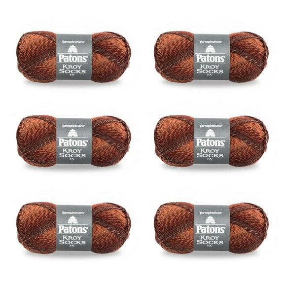 Patons Kroy Socks FX Copper Colors Yarn - 6 Pack of 1.75oz/50g - Blended Fiber - 1 Super Fine - 166 Yards - Knitting/Crochet