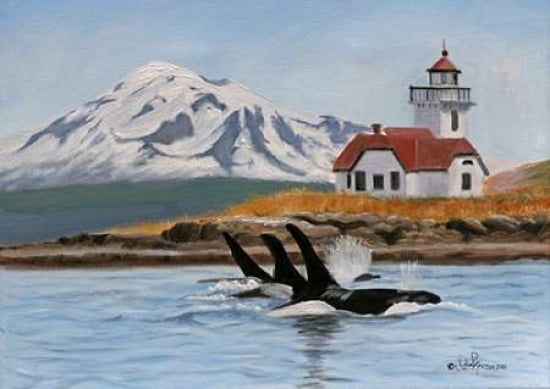 Patos Lighthouse and Orcas Canvas Art - Julie Peterson (20 x 28)