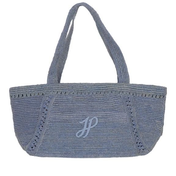 Patou Women's Textured Raphia Tote Bag With Spacious Interior Blue