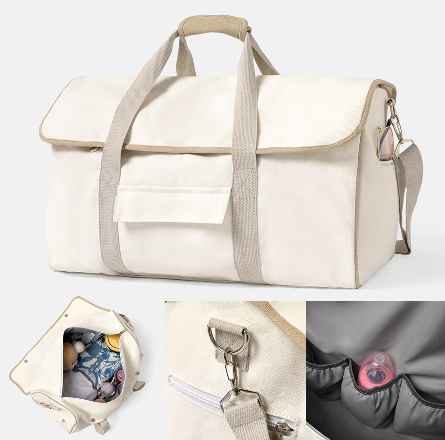 Patpat 100 Cotton Diaper Bag Tote 21x10x11 in Large Capacity Mommy Bag for Travel Insulated Pockets with Multifunction