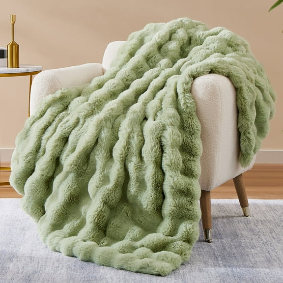 PatPat Throw Blanket for Couch Bed Fleece Plush Fuzzy Faux Fur Home Room Decoration Gift Bubble Soft Green Throws Blankets 50" x 60"