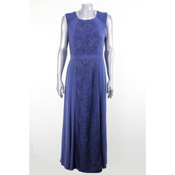 Patra Womens Petite Blue Sleeveless Mesh-Panel Gown 10P