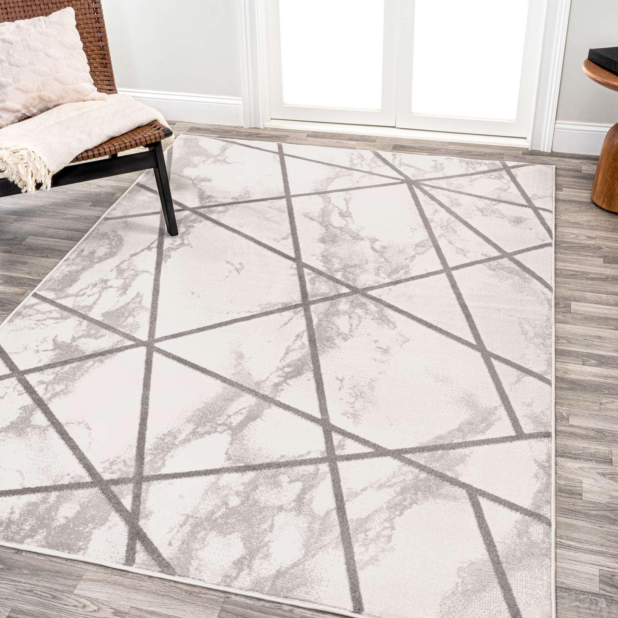 Patras Gray and Ivory Geometric Marbled Area Rug