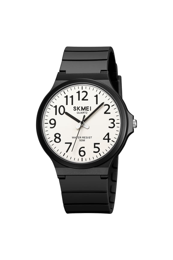 Men's Sport Quartz Analog Watch with Arabic Numeral Dial, Big Face 3-Hand Display, Black TPU Strap, Water Resistant Casual Fashion Wristwatch
