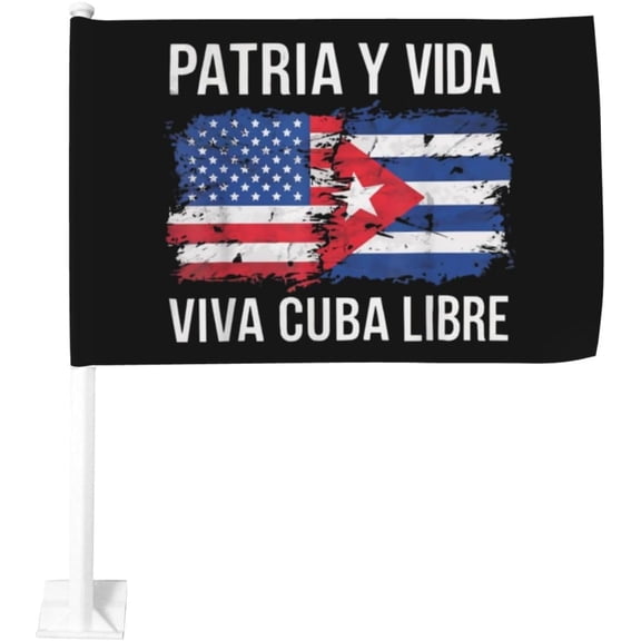 Patria Y Vida Viva Cuba Libre Cuban Car Flag 12x18 In Flags Double Sided Window Clip Fade Proof Window Clip Waterproof Car Window Flags (Without Flagpole)