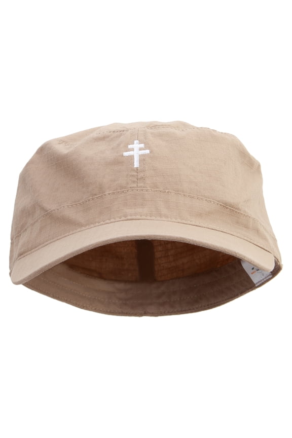 Patriarchal Cross Embroidered Big Size Fitted Cotton Ripstop Military Army Cap - Khaki 8