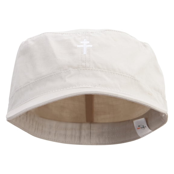 Patriarchal Cross Embroidered Big Size Fitted Cotton Ripstop Military Army Cap - Stone 7-3-4