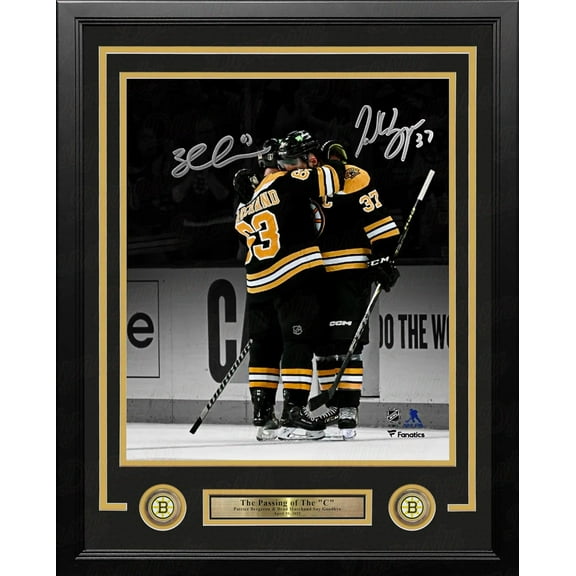 Patrice Bergeron & Brad Marchand Dual Signed Boston Bruins Final Game Hug Autographed 16"x20 Framed Photo
