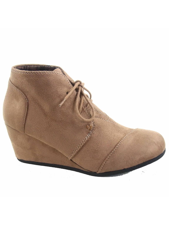 Patricia-1 Women's Casual Oxford Ankle Booties Lace up Low Wedge Shoes