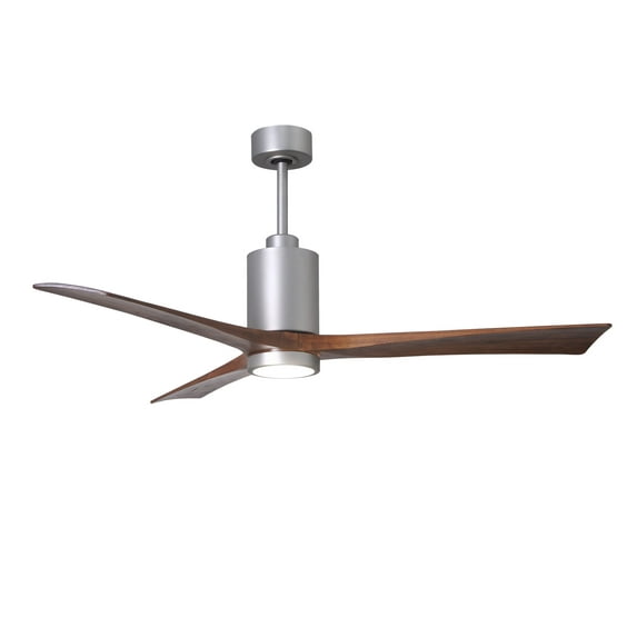 Patricia-3 three-blade ceiling fan in Brushed Nickel finish with 60” solid walnut tone blades and dimmable LED light kit 