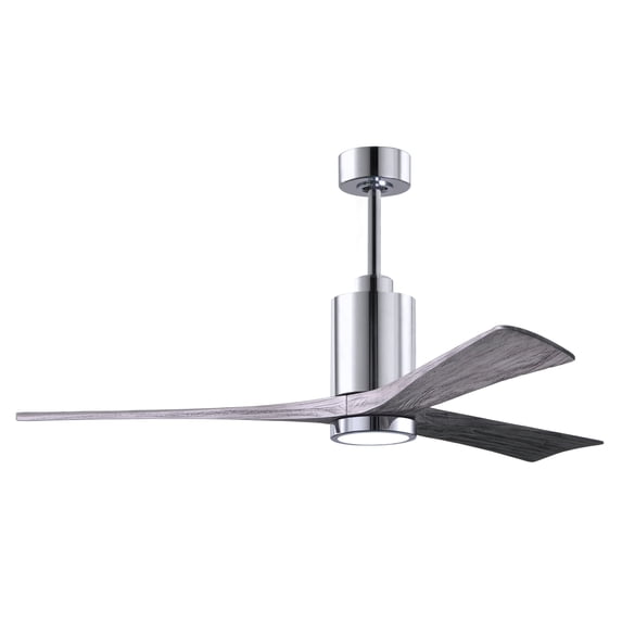 Patricia-3 three-blade ceiling fan in Polished Chrome finish with 60” solid barn wood tone blades and dimmable LED light kit 