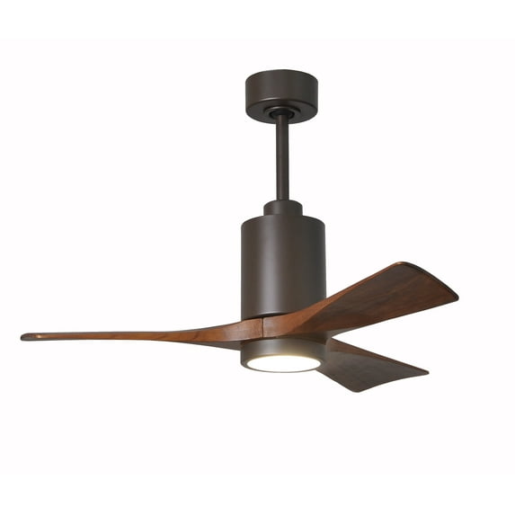 Patricia-3 three-blade ceiling fan in Textured Bronze finish with 42” solid walnut tone blades and dimmable LED light kit 