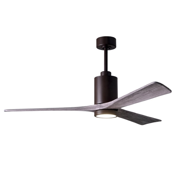 Patricia-3 three-blade ceiling fan in Textured Bronze finish with 60” solid barn wood tone blades and dimmable LED light kit 