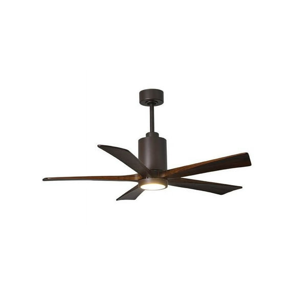 Patricia-5 five-blade ceiling fan in Textured Bronze finish with 52” solid walnut tone blades and dimmable LED light kit 