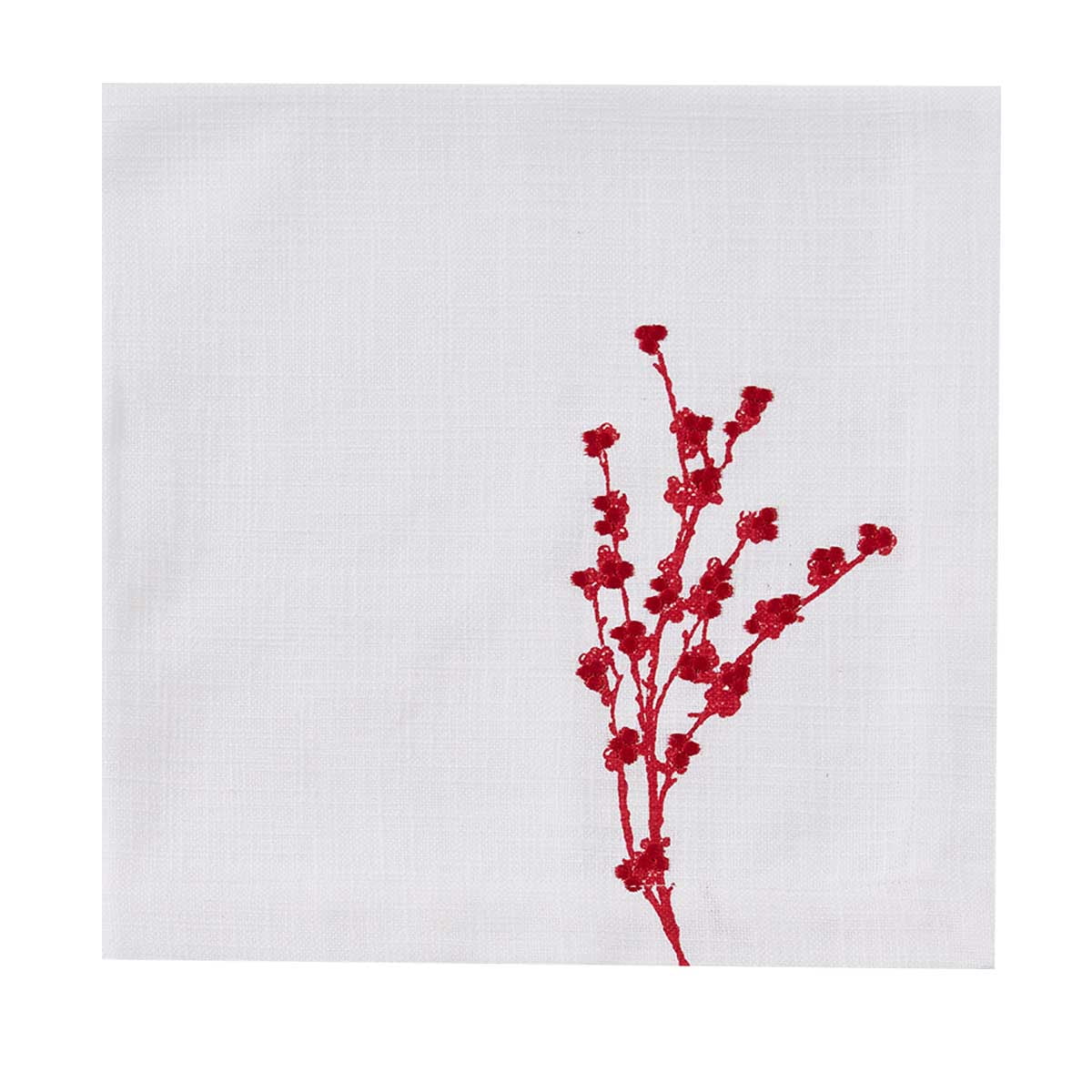 Berry Elegance White and Red Cotton Christmas Napkin Set, 20" x 20", 4 Pieces