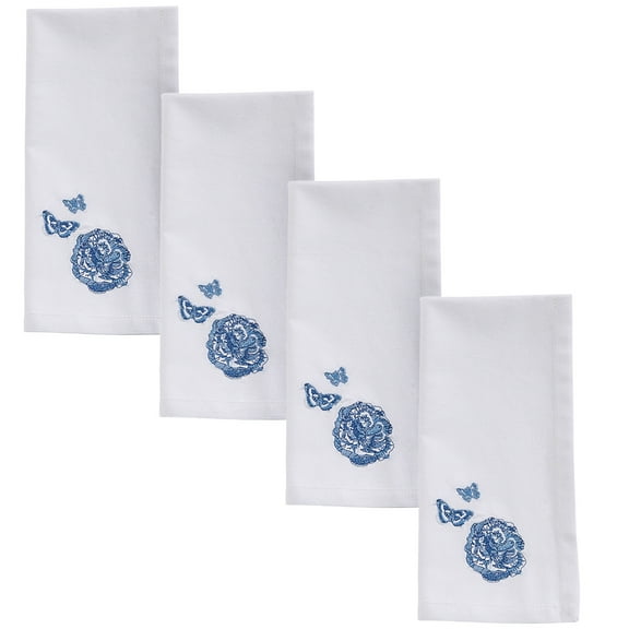 Patricia Heaton Home Blue Florals And Flitters Embroidered Napkin Set of 4