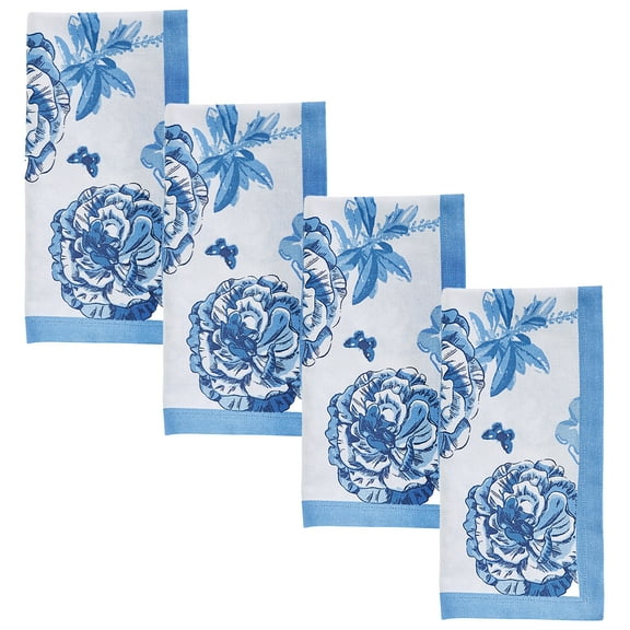 Patricia Heaton Home Blue Florals And Flitters Printed Napkin Set of 4