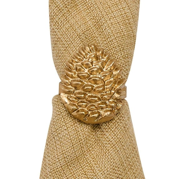 Patricia Heaton Home Gold Pinecone Napkin Ring Set of 4
