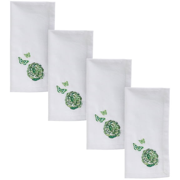 Patricia Heaton Home Green Florals And Flitters Embroidered Napkin Set of 4