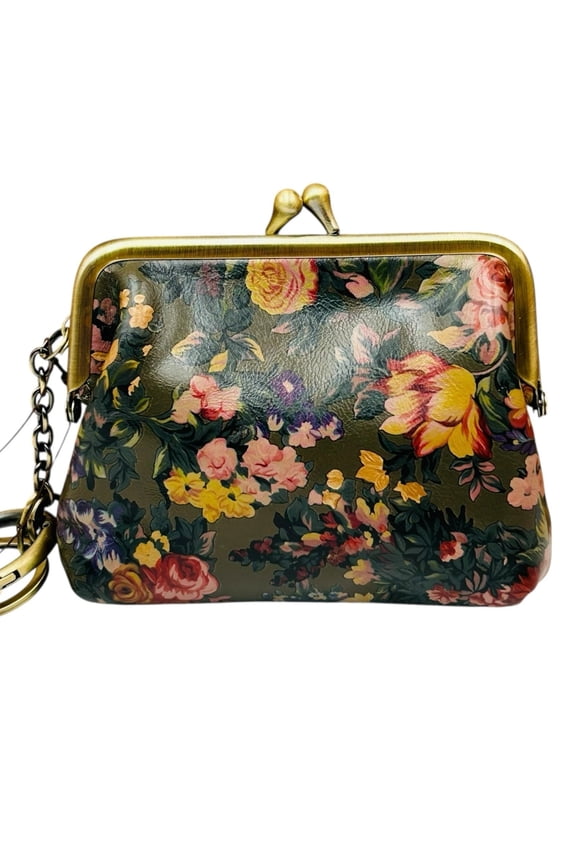 Borse Leather Coin Purse English Country Floral Kiss-Lock Compact