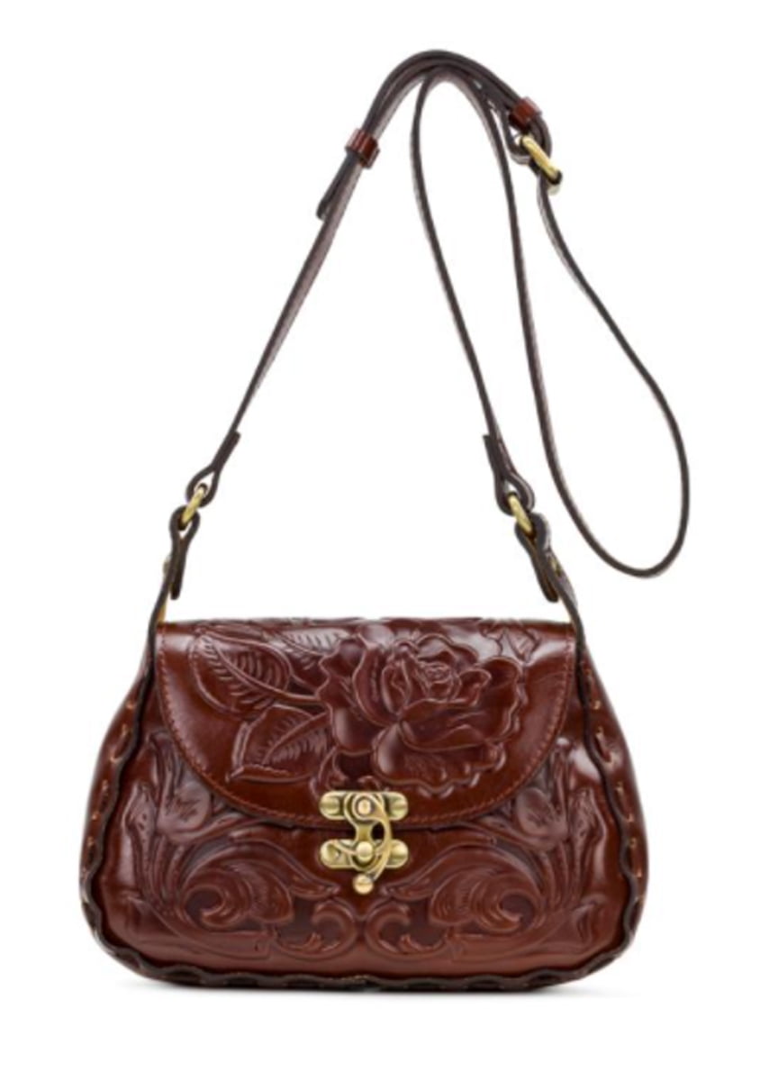 Patricia Nash LUCIA Rose Tooled Leather Crossbody Bag~British Tan Tooled $199