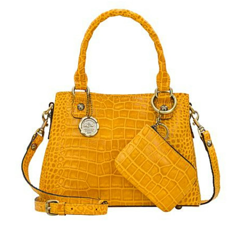 Patricia Nash Leather NORCIA Crossbody with Zip Pouch Yellow Croc
