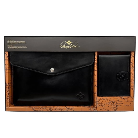 Patricia Nash Leather Tablet Holder & Passport Case Gift Set Black Matching Set