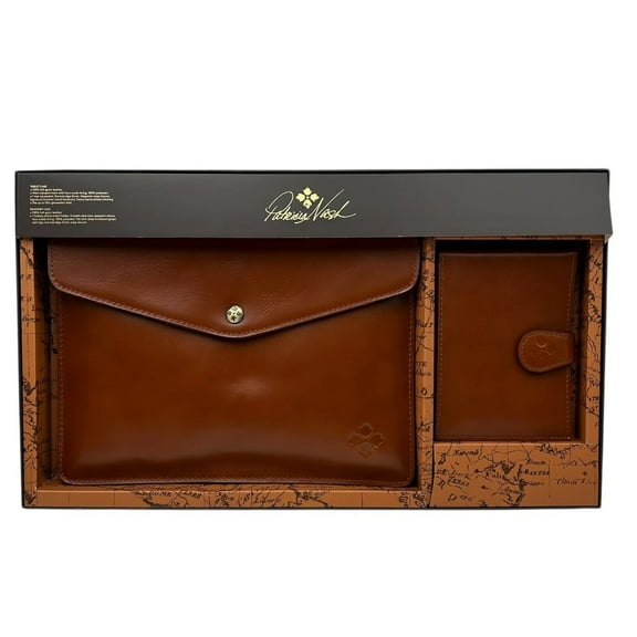Patricia Nash Leather Tablet Holder & Passport Case Gift Set Brown Matching Set