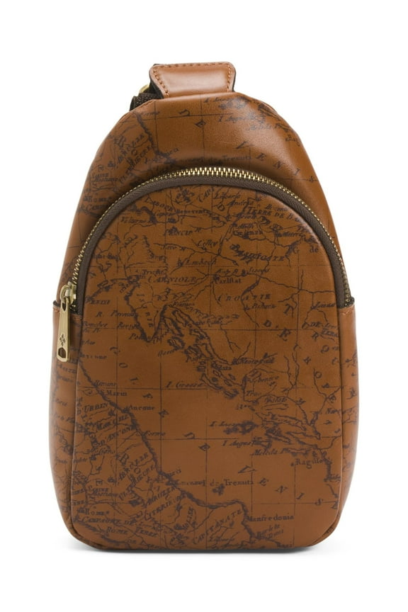 Marisol Leather Sling Bag, Signature Map Print, Riot Rust