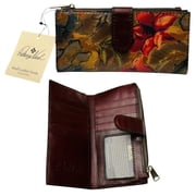 Patricia Nash Nazari Full Grain Leather Bifold Wallet Sienna Sunset Print RFDID