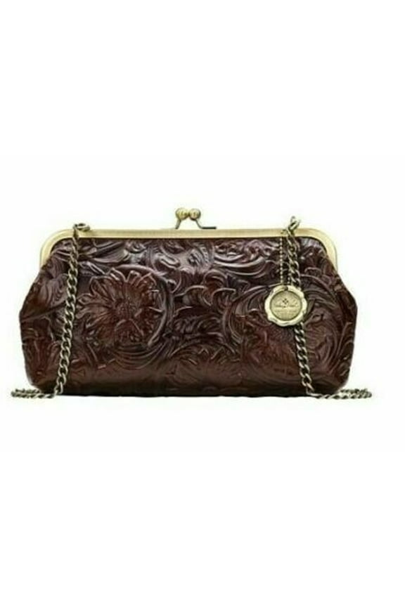 POTENAZ Leather Frame Crossbody Clutch ~ Tooled British Tan $139