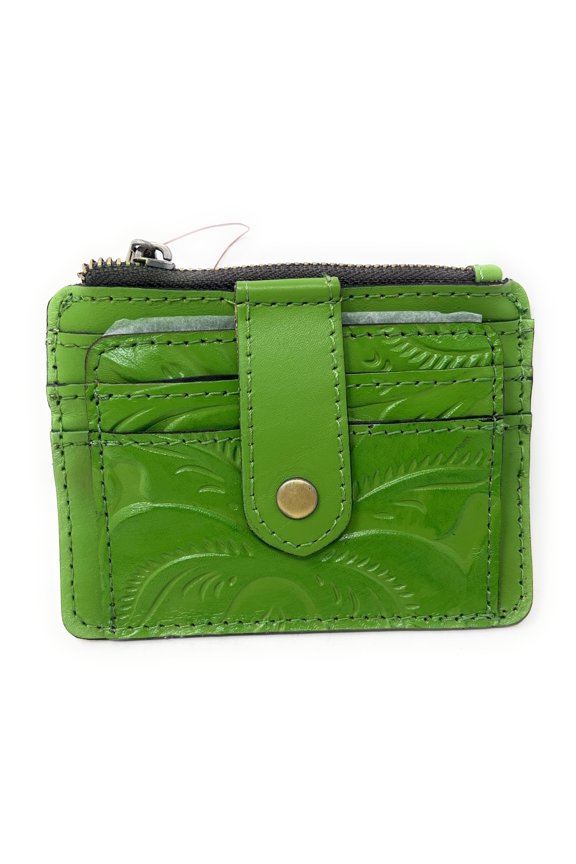 Tooled Leather Cassis ID Card Case Wallet, Foliage A101