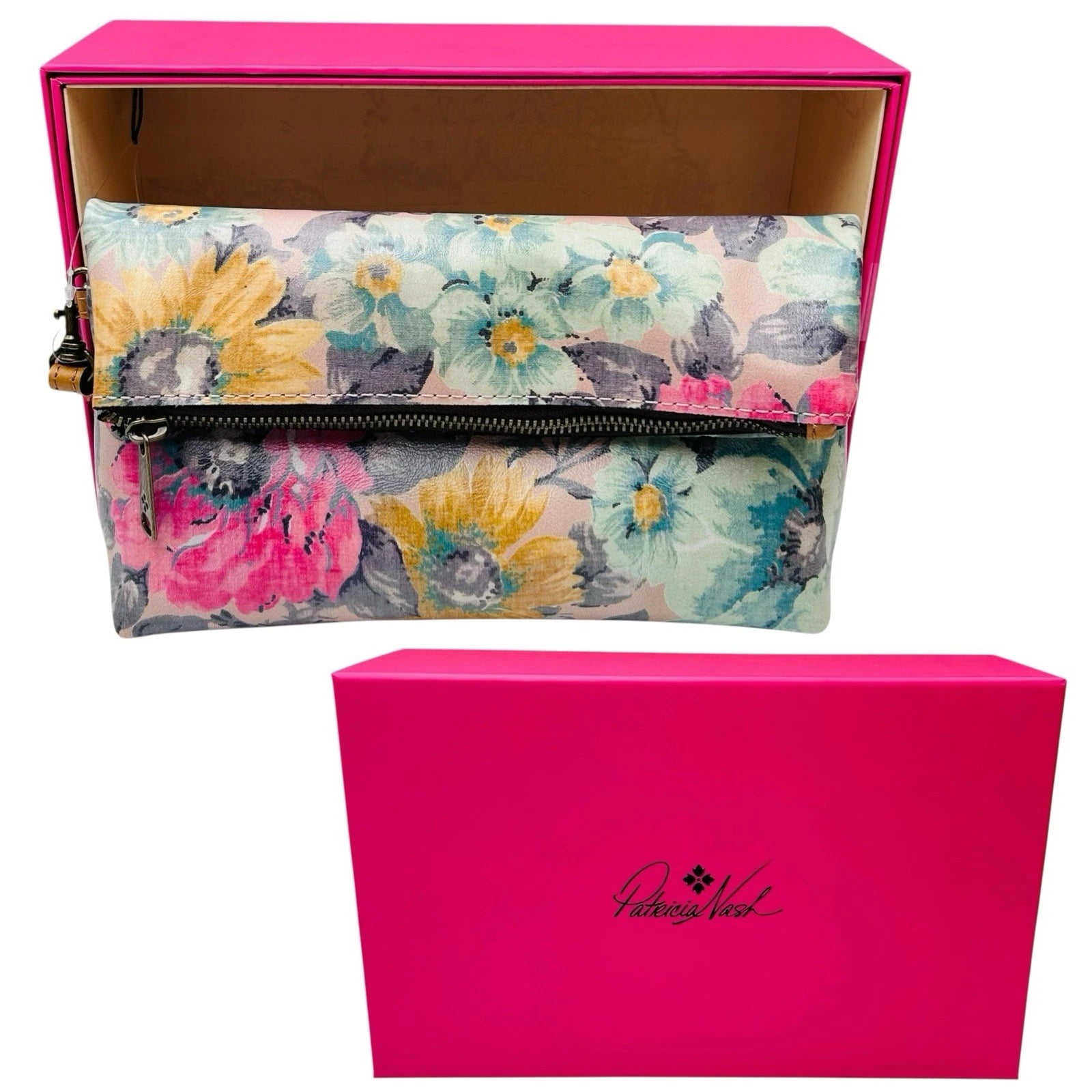 PATRICIA NASH Women's Tooled Leather Valerie Fold Over Wristlet Flowers Gift Box