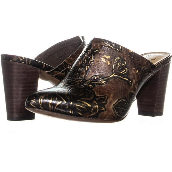 Patricia Nash Womens Ruffina Printed Leather Mules Shoes (Chocolate/Gold, 9.5M)