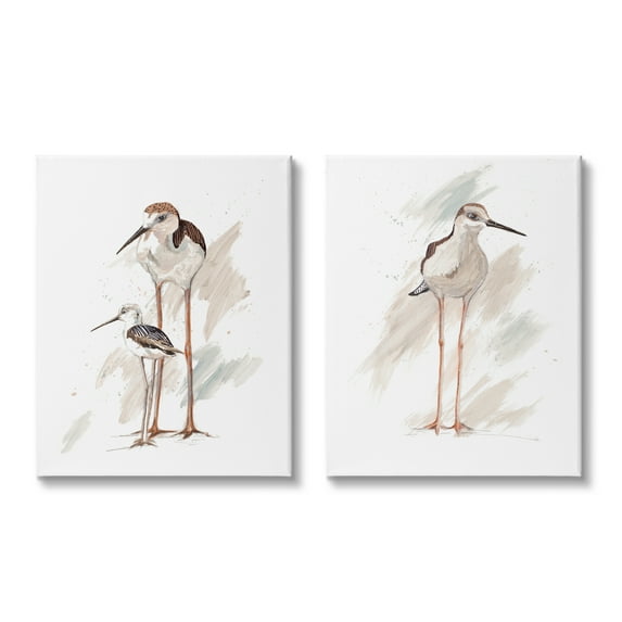Patricia Pinto Sandpiper Bird Family Sunny Beach Coastal Bird 16 in x 20 in Painting Canvas Art Print, by Stupell Home Décor (Set of 2)