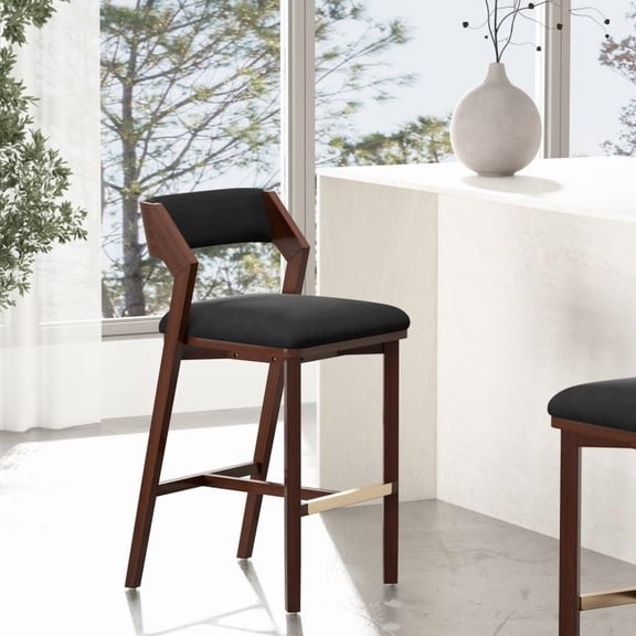 Patricia Modern Wood Upholstered Barstool in Black - Set of 2