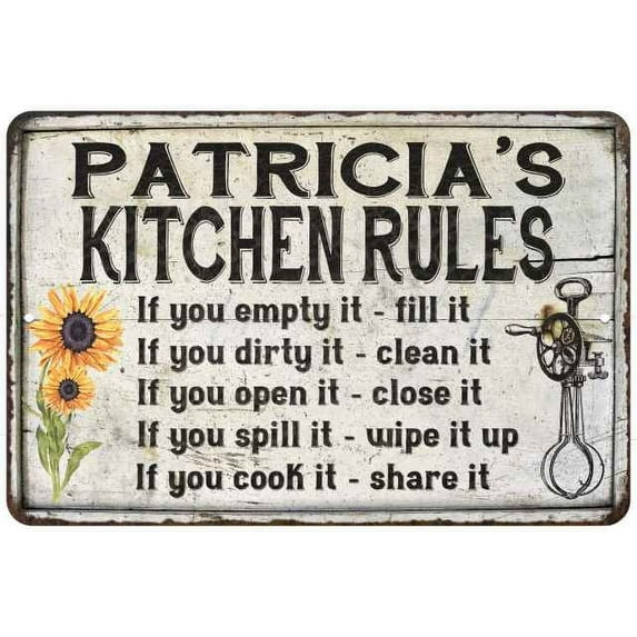 Patricia's Kitchen Rules Chic Sign Vintage Decor 8 x 12 High Gloss Metal 208120032005
