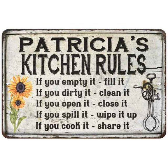 Patricia's Kitchen Rules Chic Sign Vintage Decor 8x12 Metal Sign 108120032005