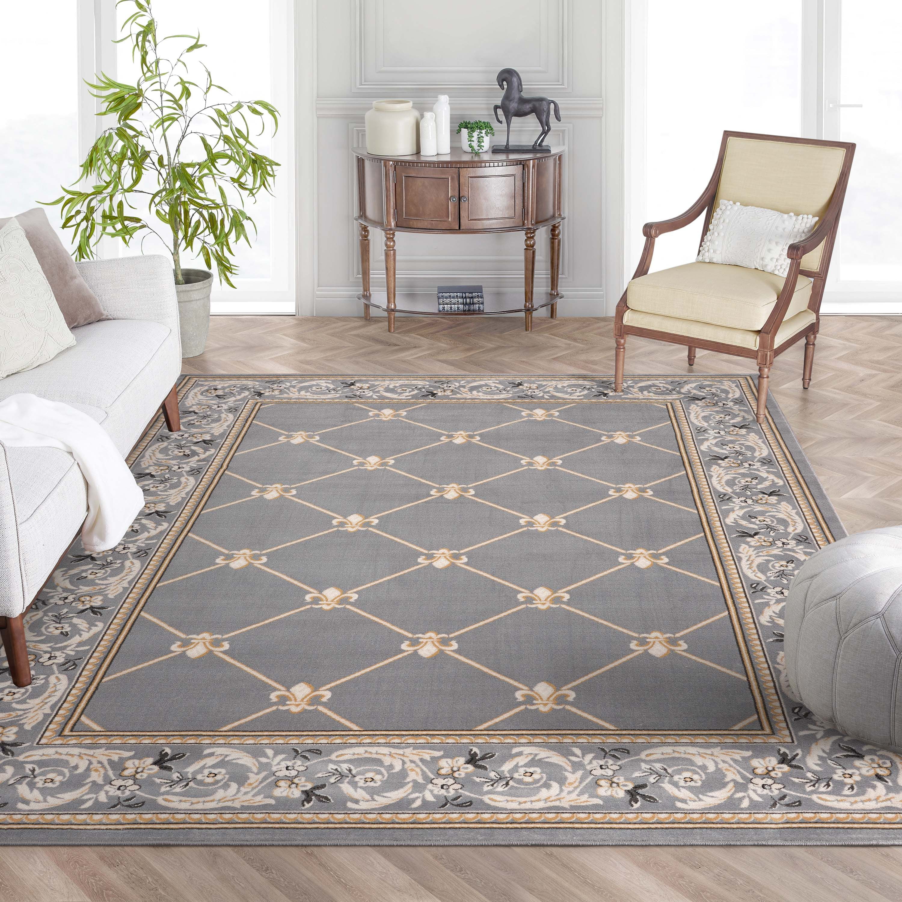 Patrician Trellis Grey Lattice Area Rug European French Formal