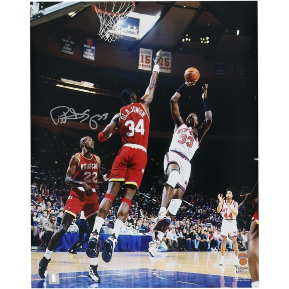 Patrick Ewing New York Knicks Autographed 16" x 20" Fadeaway Shot vs. Houston Rockets Photograph - Fanatics Authentic Certified