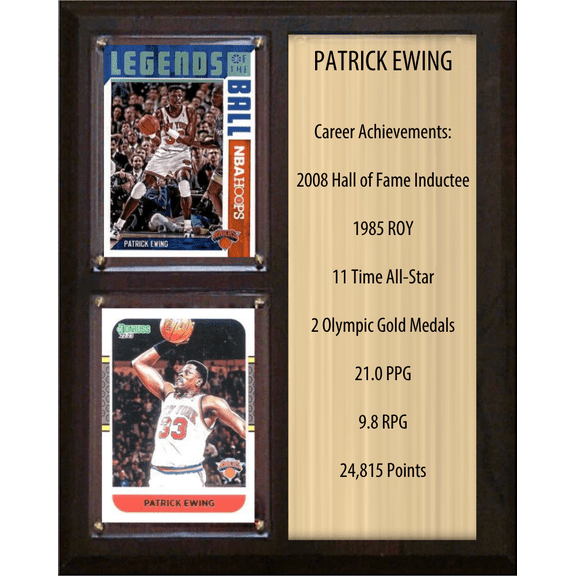 Patrick Ewing New York Knicks HOF Fan Gift Plaque 8x10 Stats 2 Cards Panini Donruss Hoops Prizm Topps 2024 2025 2026