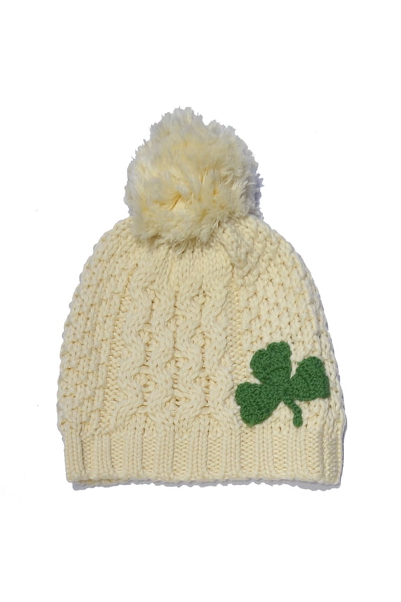 Cream Kids Shamrock Hat - 55% acrylic 45% cotton