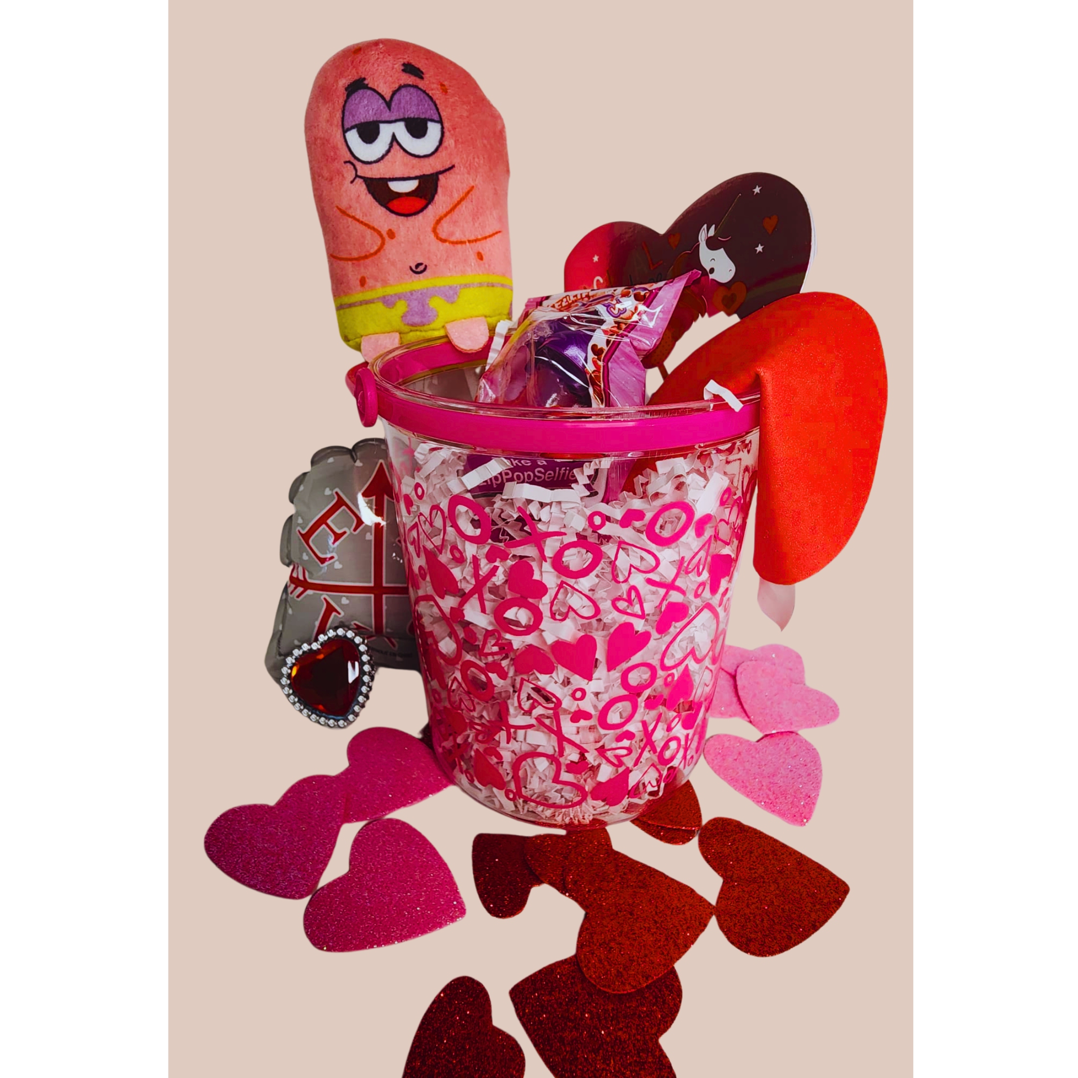 Patrick Happy Valentine's Valentine Valentines Gift Basket Plush Stuffed  Toy Candies & Reusable Toy Bucket Kids Girls Boys Teens Birthday Easter