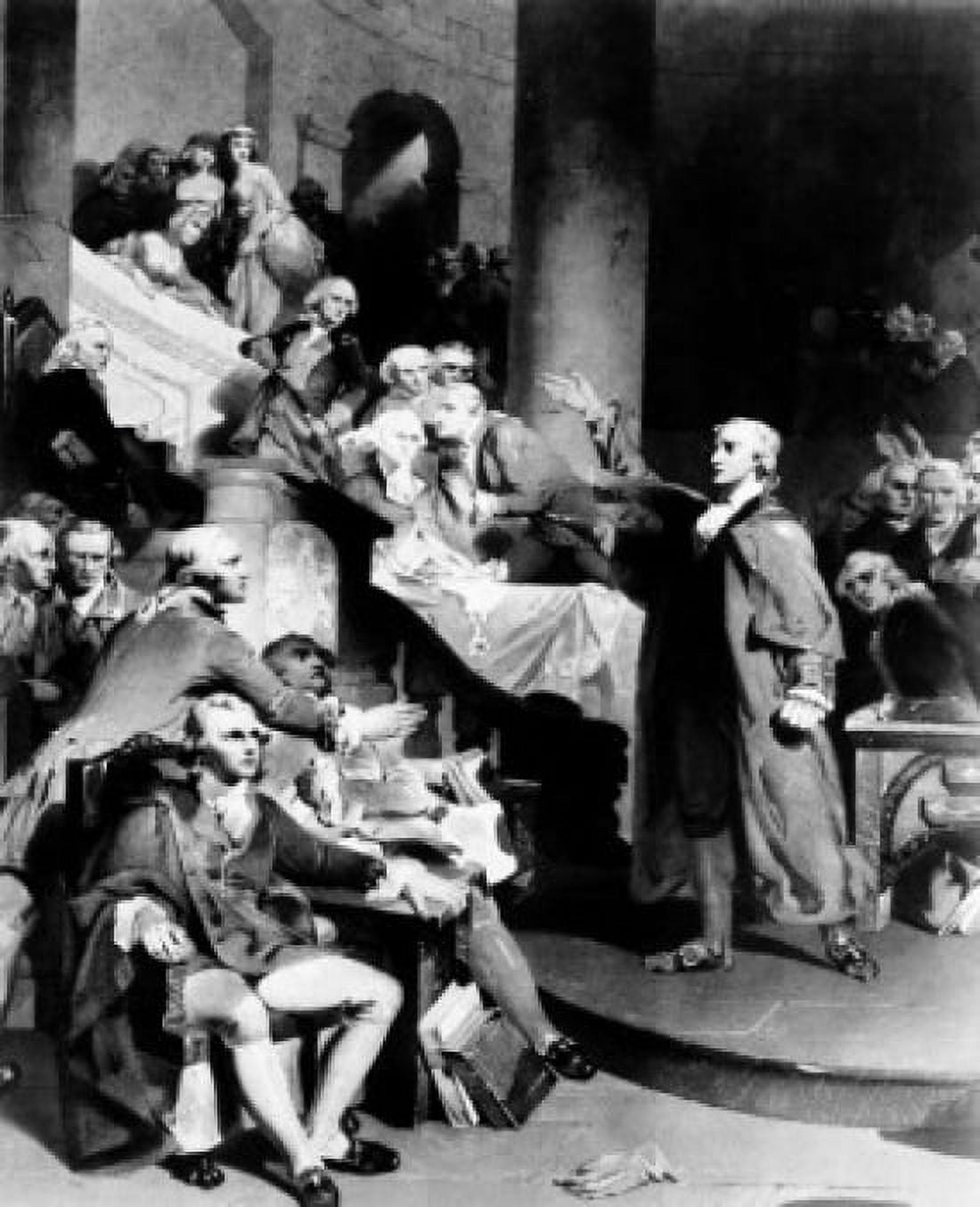 Patrick Henry delivering his celebrated speech in the House of Burgesses Virginia in 1765 by A Jones engraving Canvas Art - (24 x 36)