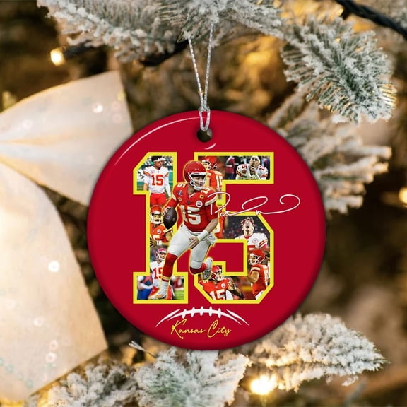 Patrick Kansas City Mahomes Christmas Ornaments Home Decoration Birthday Christmas Thanksgiving Day Football Fans 2D FLAT CIRCLE Ceramic Ornament