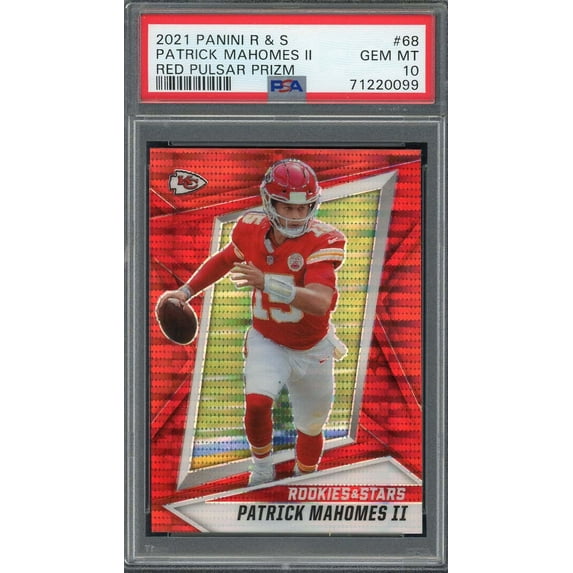 Patrick Mahomes 2021 Panini Rookies & Stars Red Pulsar Prizm Card #68 PSA 10